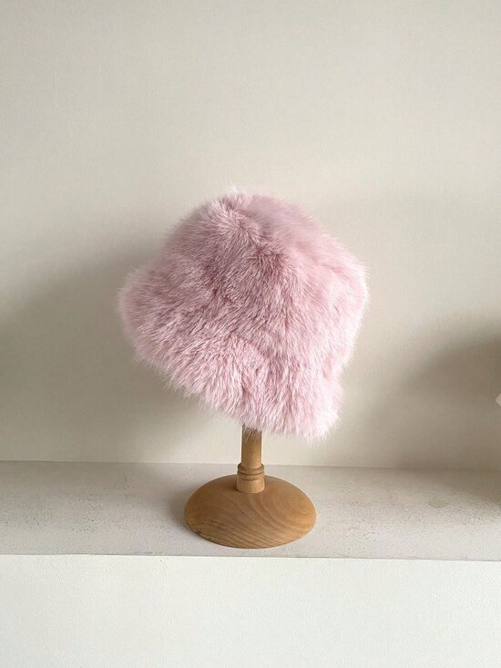Pink Casual Women\'s Thickened Warm Plush Ear Protection faux fur Bucket Hat main image 5